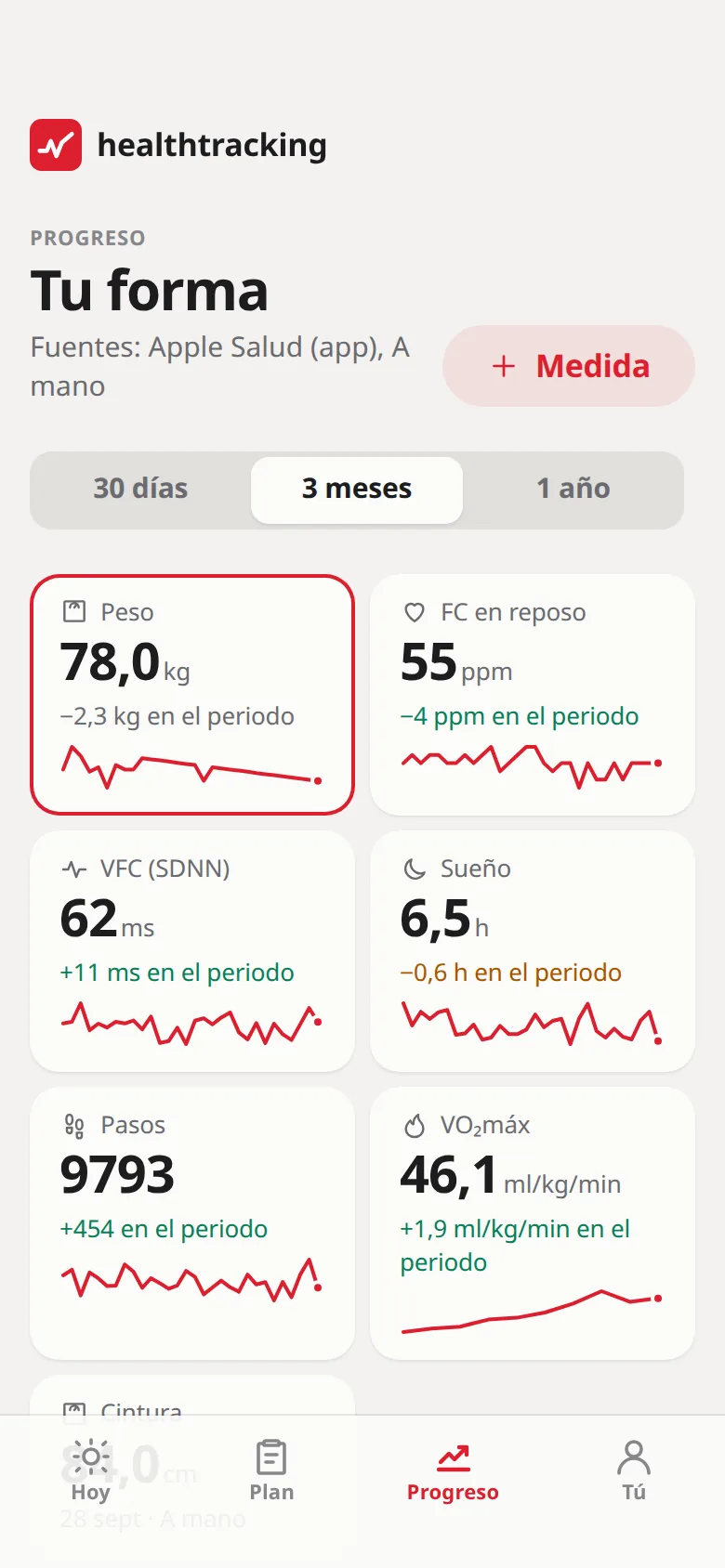 Pantalla Salud de la app